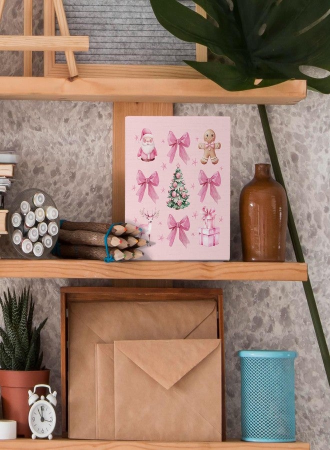 Nvotell Pink Coquette Christmas Sign, Wooden Box With Santa Tree and Bow, Cute Decor for Home Office Desk Table Tabletop Shelf, 5x5 Inch - Image 3